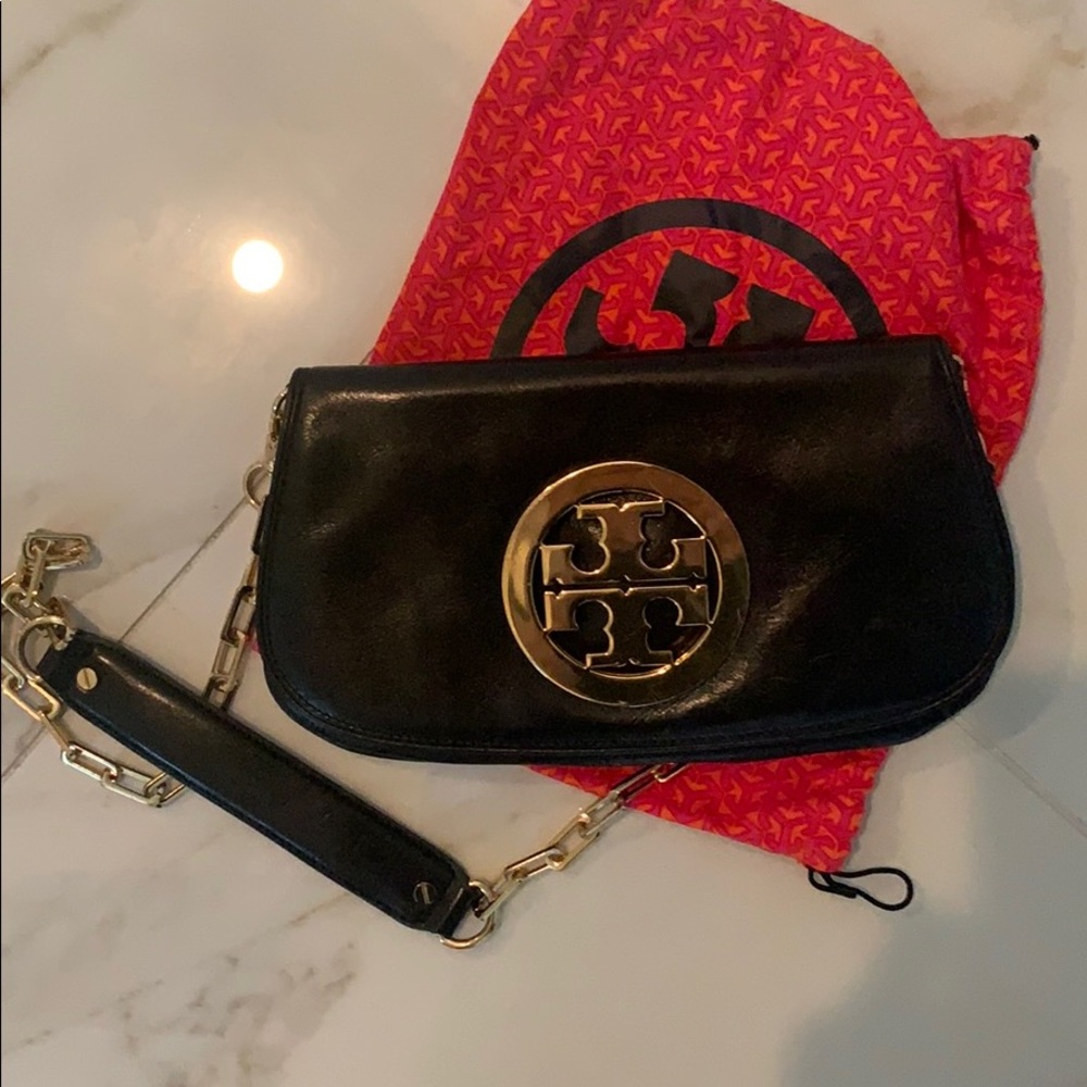Tory burch clutch with removable gold chain